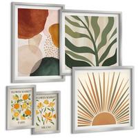 BILDER SET 5er Set - 50x50 cm & 20x30 cm & 40x60 cm Silberner Rahmen - Abstrakte Blumenmotive - Silberfarben, Kunststoff (40/60cm) - TULUP