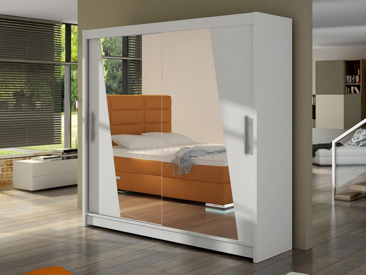 KLEIDERSCHRANK London XIV - Silberfarben/Weiß, Holzwerkstoff/Kunststoff (180/215/58cm) - MIRJAN24