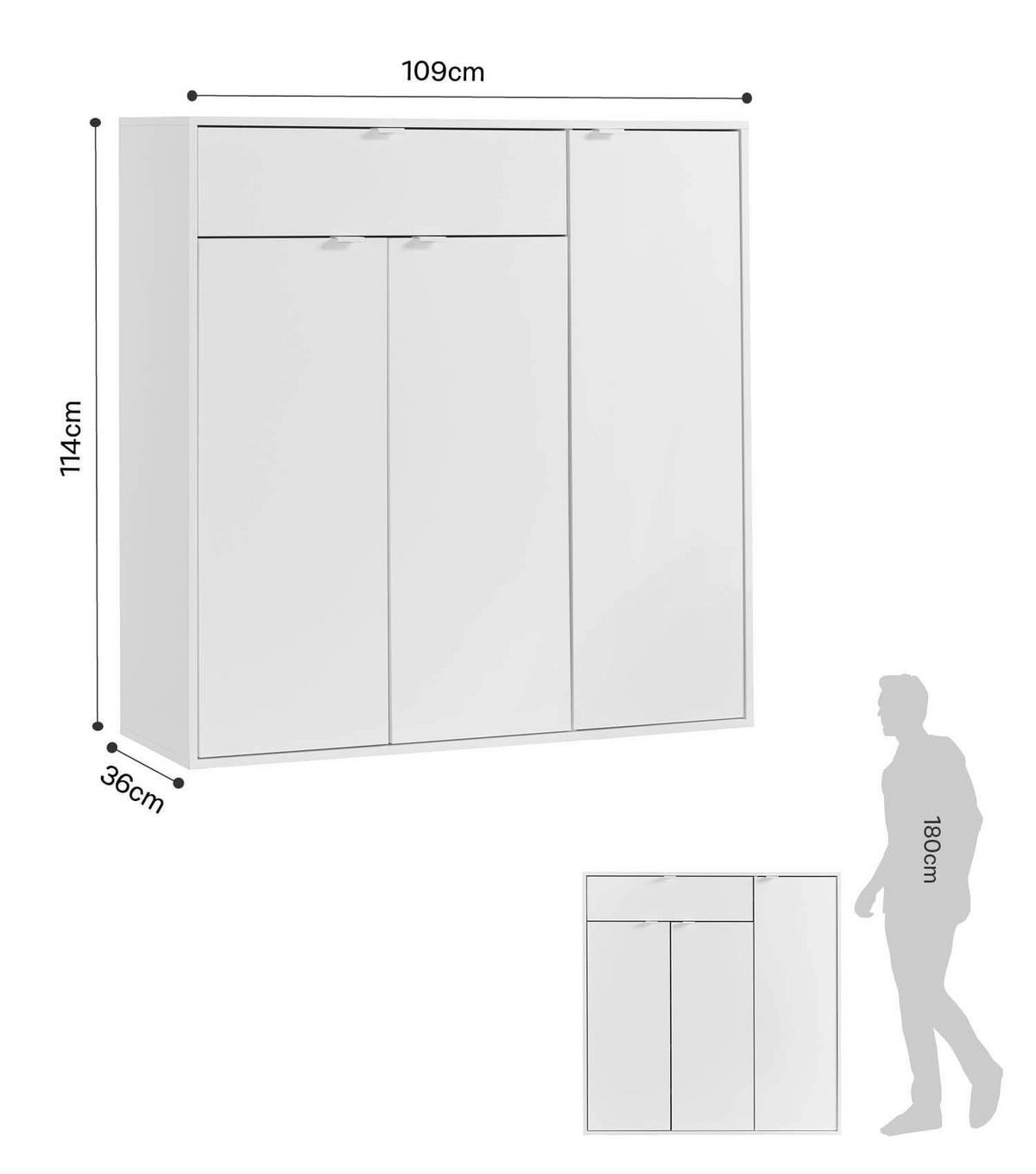 SCHUHSCHRANK Der Concierge - Weiß, Holzwerkstoff (109/114/36cm) - Mokebo