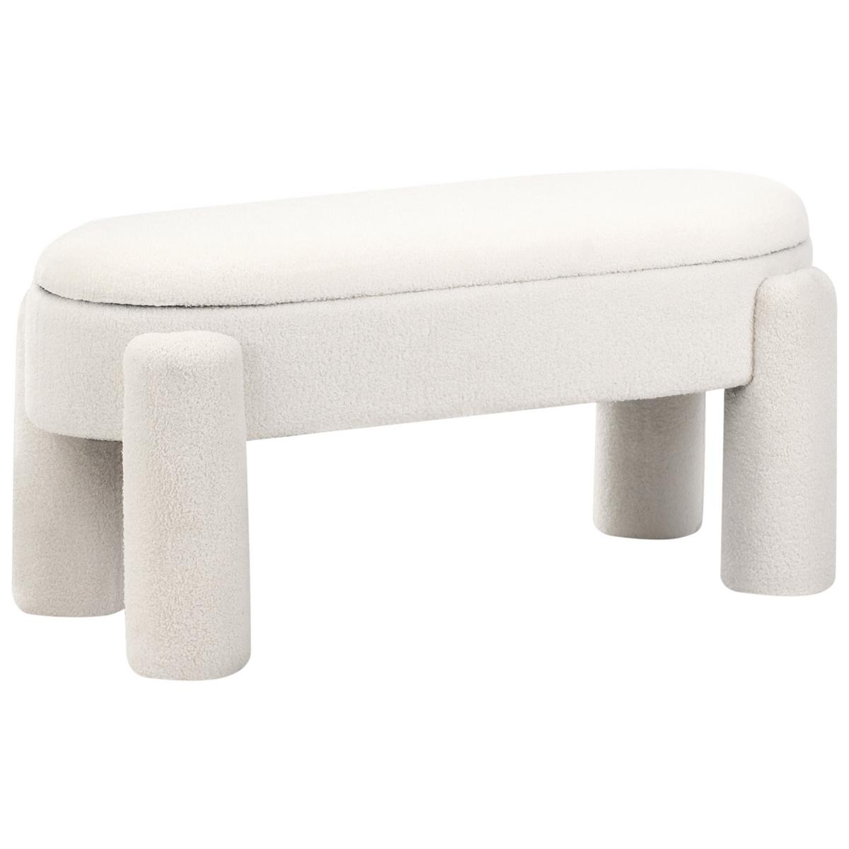 POLSTERBANK Bouclé Cremeweiß Oakley - Creme, Holz/Textil (114/53/43cm) - Beliani