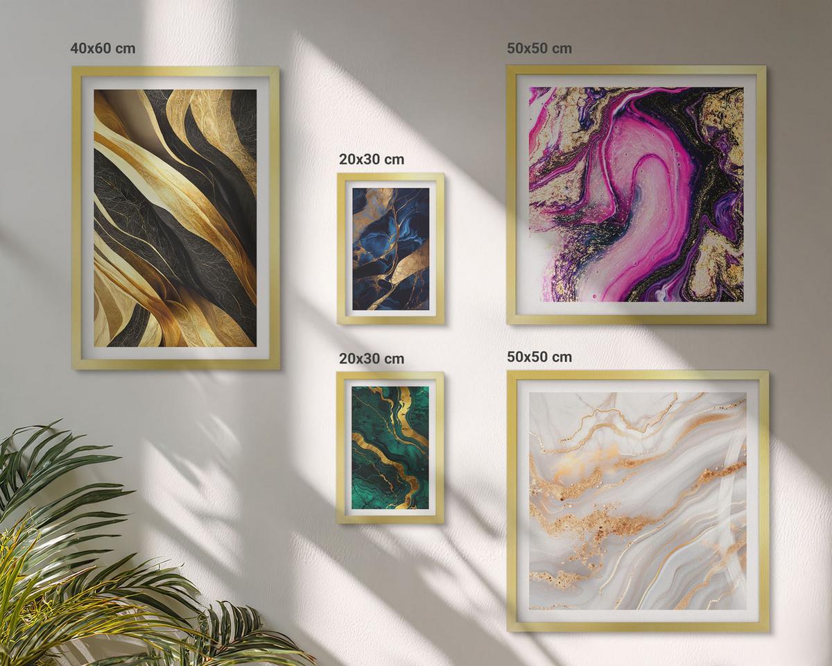 BILDER SET 5er Set - 50x50 cm & 20x30 cm & 40x60 cm Goldrahmen - Abstrakter Marmor mit Farben - Goldfarben, Kunststoff (40/60cm) - TULUP