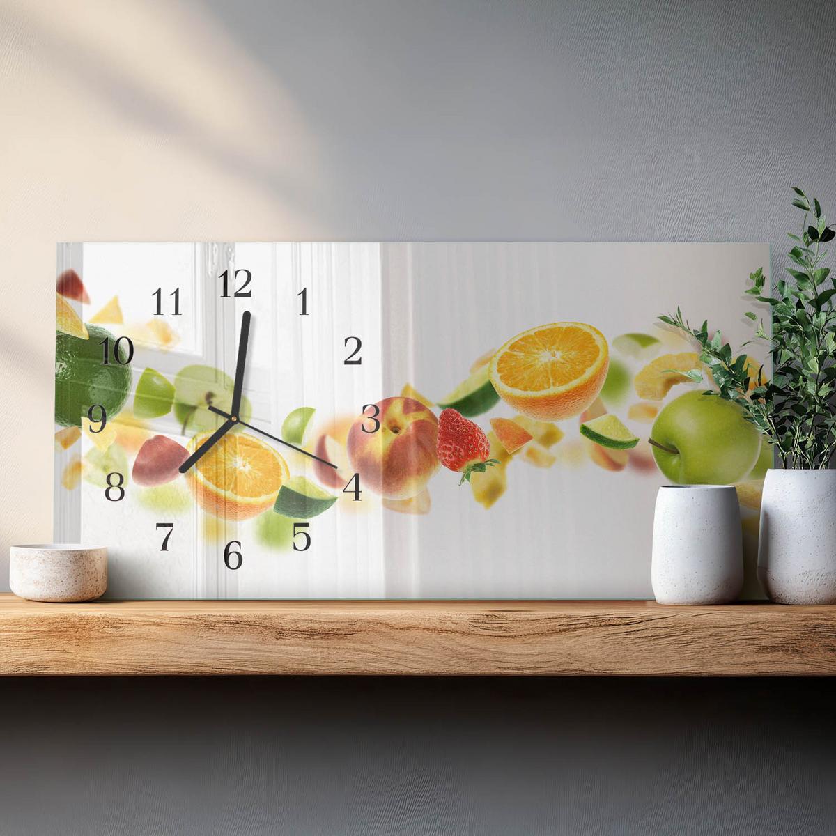 WANDUHR aus Glas 60x30 cm - Fruchtmischung - Gelb, Glas (60/30/0.4cm) - TULUP