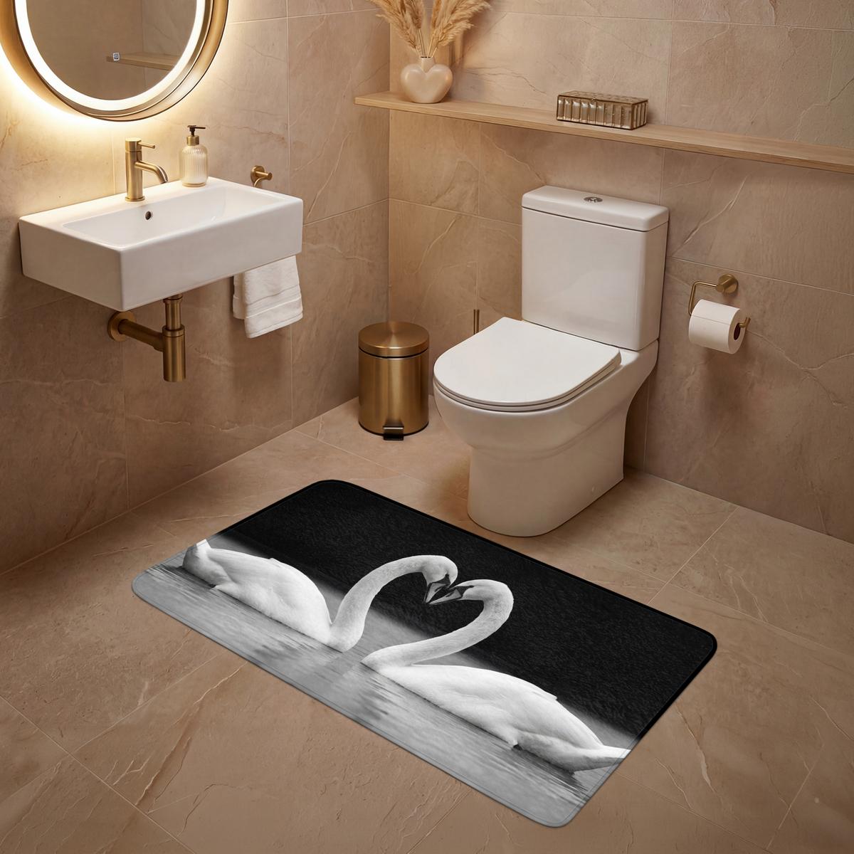 WC-VORLEGER Schwäne - Herz - Schwarz - Weiß WC Teppich 120x60 cm - Schwarz, Textil (120/1cm) - OnlyWow