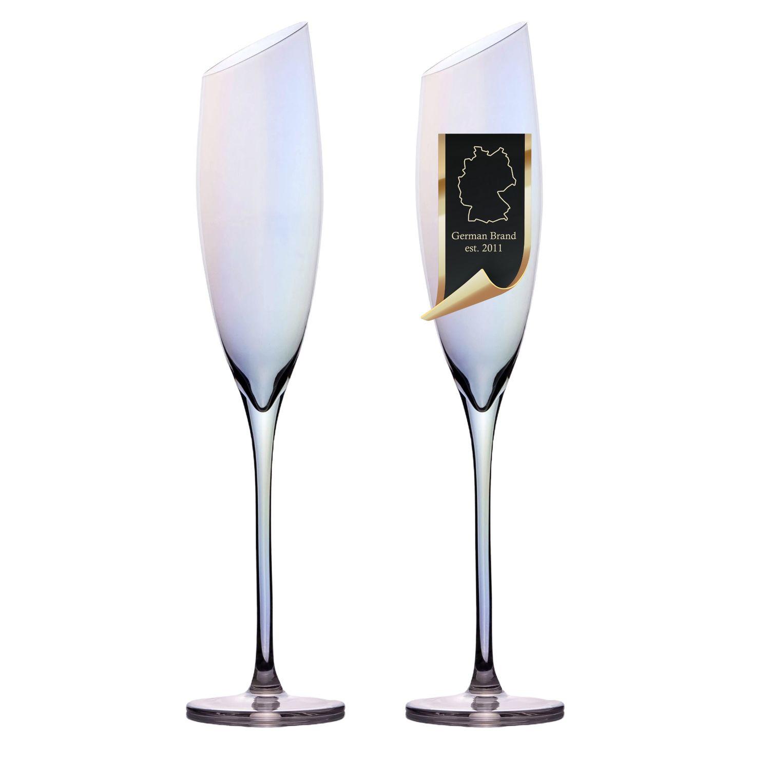 CHAMPAGNER/SEKT Glas mit moderner Kante Regenbogen Schimmer 150 ml (2er-Set) - Transparent, Glas (0.15L) - Intirilife