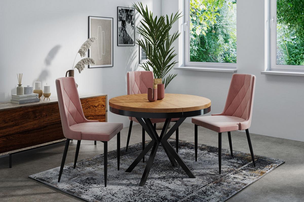 ESSTISCH Ross runder ausziehbarer, Lancelot Eiche 100-180/100/76 cm - Eichefarben/Schwarz, Holzwerkstoff/Metall (100/180/76cm) - WFL GROUP