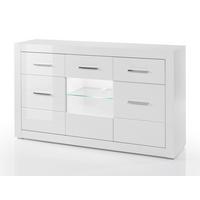 SIDEBOARD weiß Hochglanz 164 cm, Kommode mit 6 Fächern - Chromfarben/Weiß Hochglanz, Glas/Holzwerkstoff (164/97/42cm) - Furn.Design