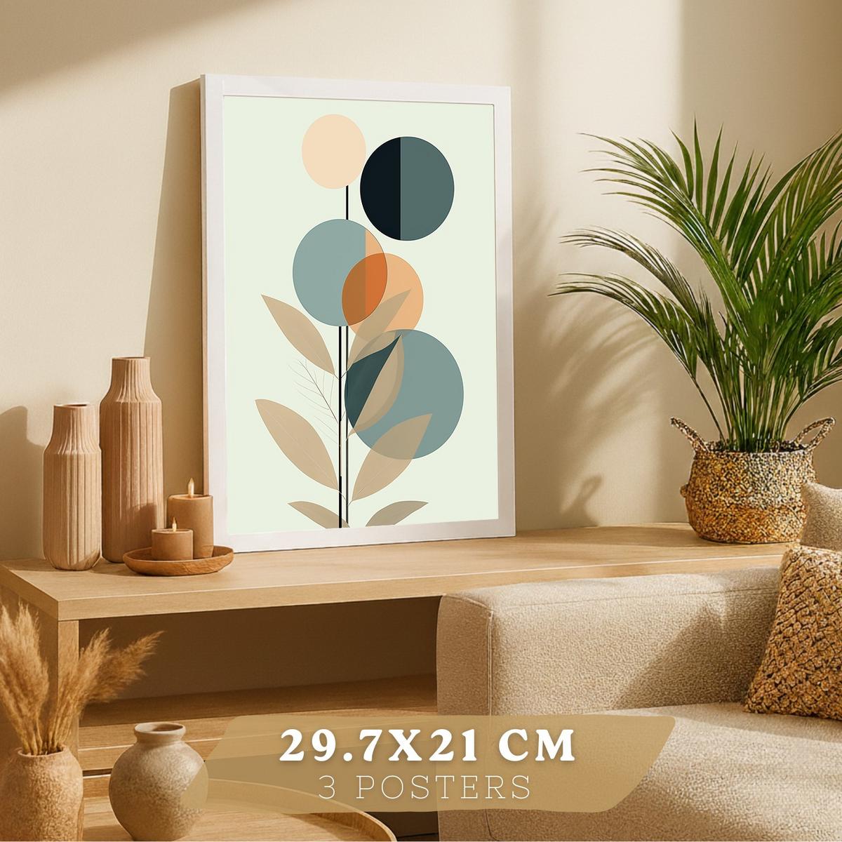 POSTER 3er Kunstdruck-Set Wandbilder Floral Abstrakt Blau Grün modern Wohnzimmer Deko, Schlafzimmer, Küche, Badezimmer Rahmenlos A3 - Weiß, Papier (29.7/1/42cm) - Nacnic