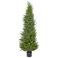 KUNSTPFLANZE im Blumentopf 153 cm Grün/Dunkler Holzfarbton Cedar Tree - Dunkelbraun/Grün, Kunststoff (153cm) - Beliani