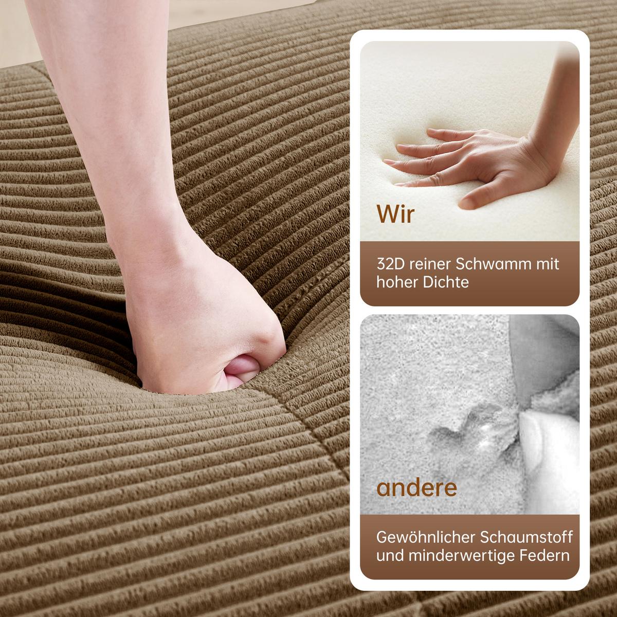 3-SITZER SOFA cord in braun, rahmenlos & montagefrei - Walnussfarben, Textil (298/75/103cm) - Urban Meuble
