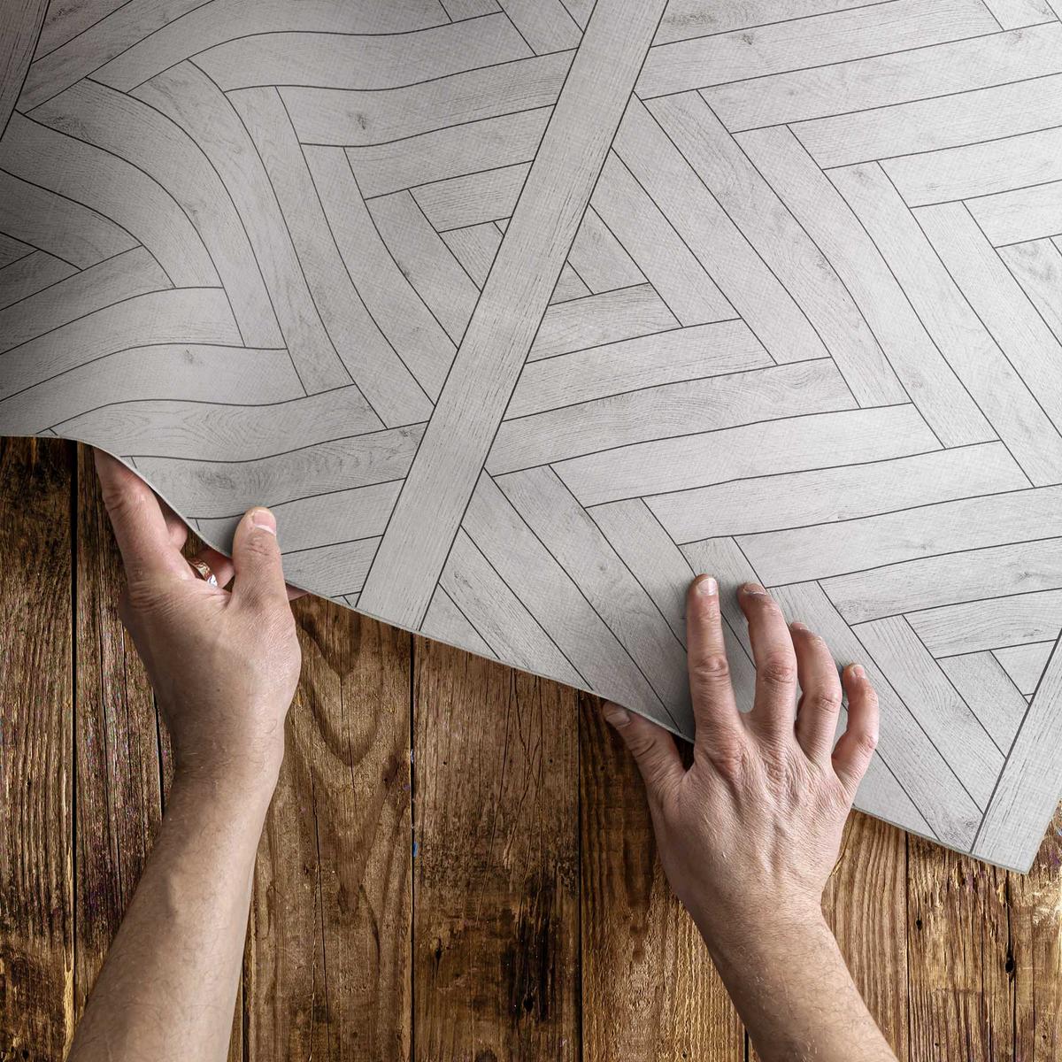 TEPPICH 60x90 cm Fischgrät Holzoptik - Zinkfarben, Kunststoff (60/90cm) - Wallfluent