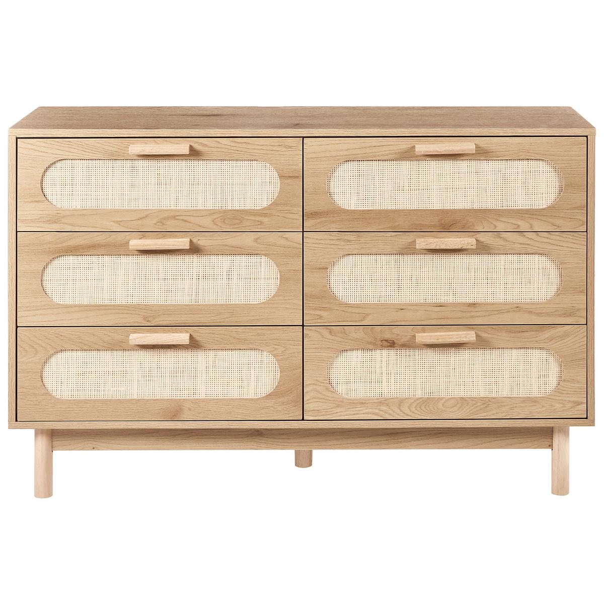 KOMMODE mit 6 Schubladen Hellbraun Costello - Hellbraun, Holzwerkstoff (120/78/40cm) - Beliani