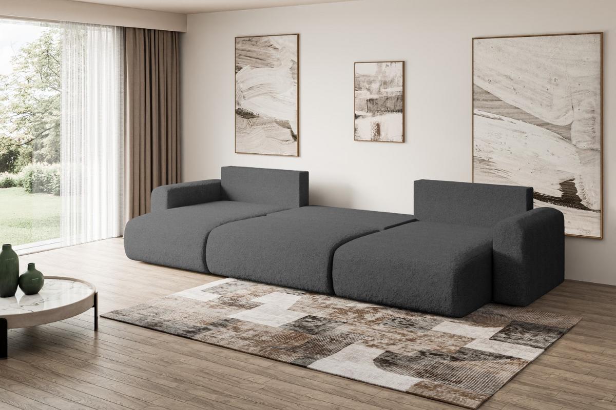 WOHNLANDSCHAFT mit Schlaffunktion und Bettkasten ORRO-U - 362x145x83 cm Grau Bouclé - Schwarz/Grau, Holzwerkstoff/Kunststoff (362/83/145cm) - ALTDECOR