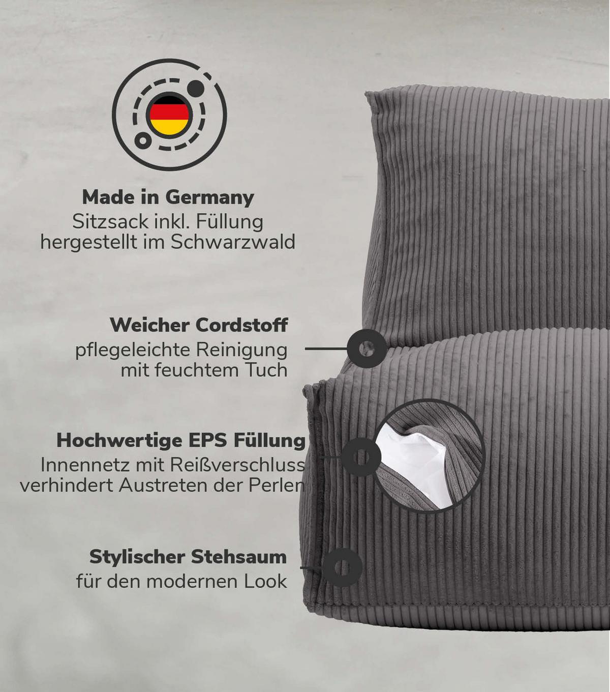 SITZSACK Cord Der Gelassene - Anthrazit, Textil (60/65/95cm) - Mokebo