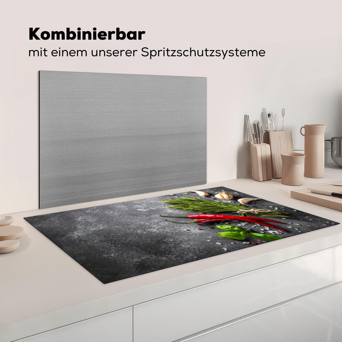 HERDABDECKPLATTE Pfeffer - Kräuter - Gewürze - Beton Induktionsschutz 91.6x52.7 cm - Rot, Kunststoff (91.6/52.7/0.2cm) - MuchoWow
