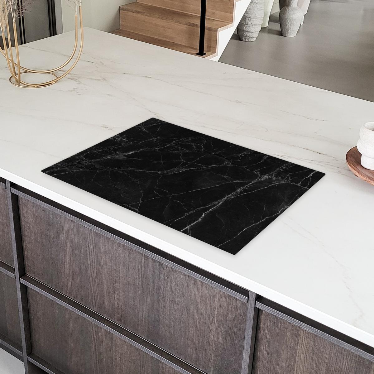 HERDABDECKPLATTE Schwarz - Marmor Ceranfeldabdeckung 78x52 cm - Schwarz, Kunststoff (78/52/0.2cm) - MuchoWow