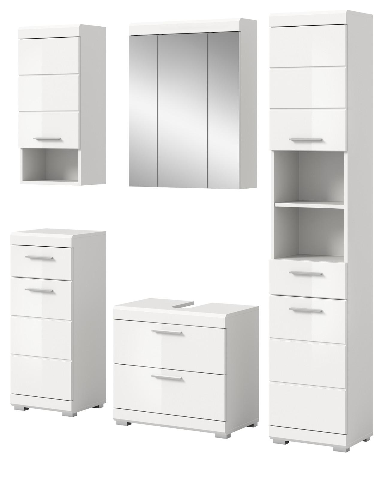 BADMÖBEL-SET weiß Hochglanz 5-teilig 164 cm, Komplettset mit viel Stauraum - Weiß Hochglanz, Glas/Holzwerkstoff (164/191/37cm) - Inn.Furn