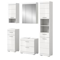 BADMÖBEL-SET weiß Hochglanz 5-teilig 164 cm, Komplettset mit viel Stauraum - Weiß Hochglanz, Glas/Holzwerkstoff (164/191/37cm) - Inn.Furn