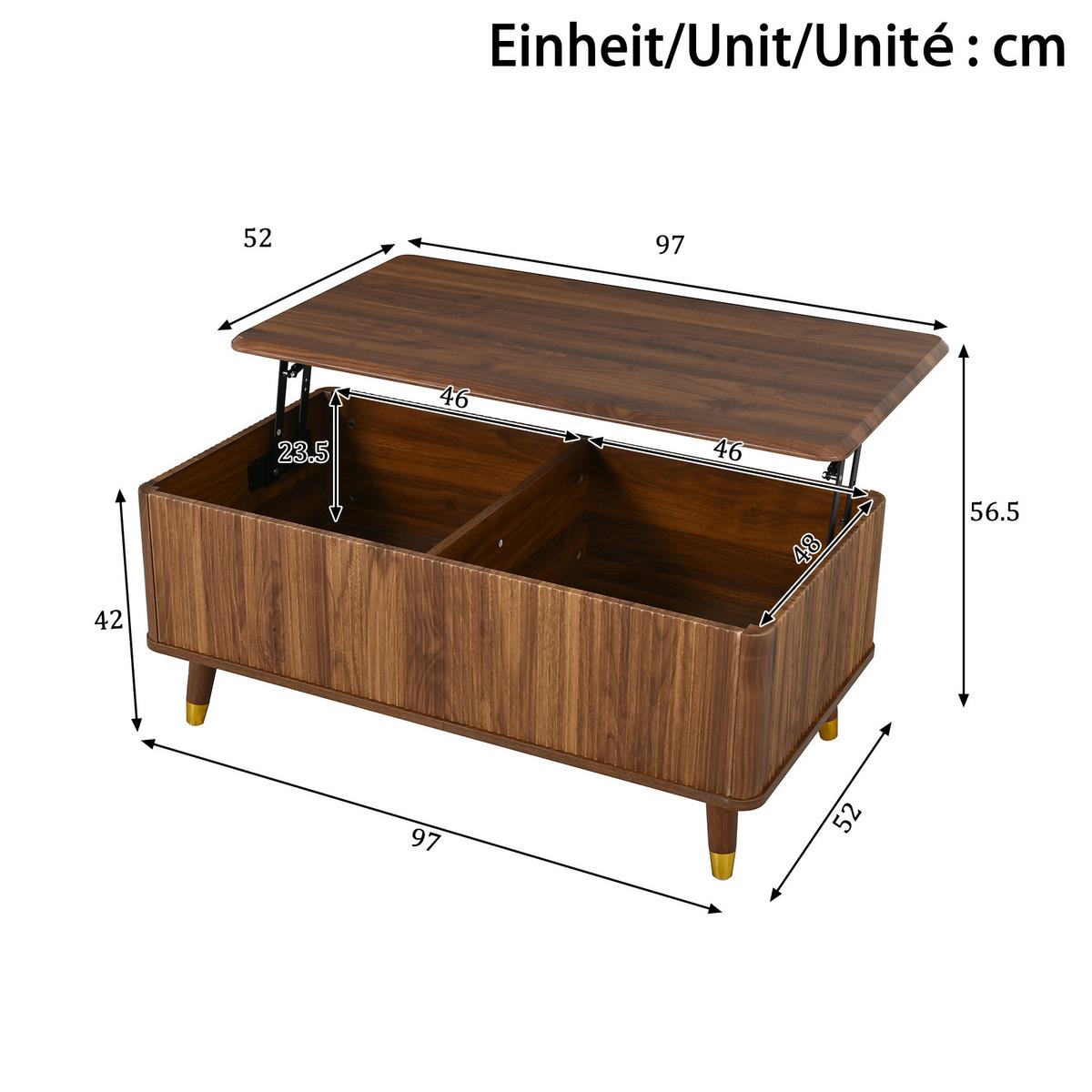 COUCHTISCH holzoptik & 3d-wellen-design mit lift-funktion & verstecktem stauraum - Walnussfarben, Holzwerkstoff (52/97/56.5cm) - Urban Meuble