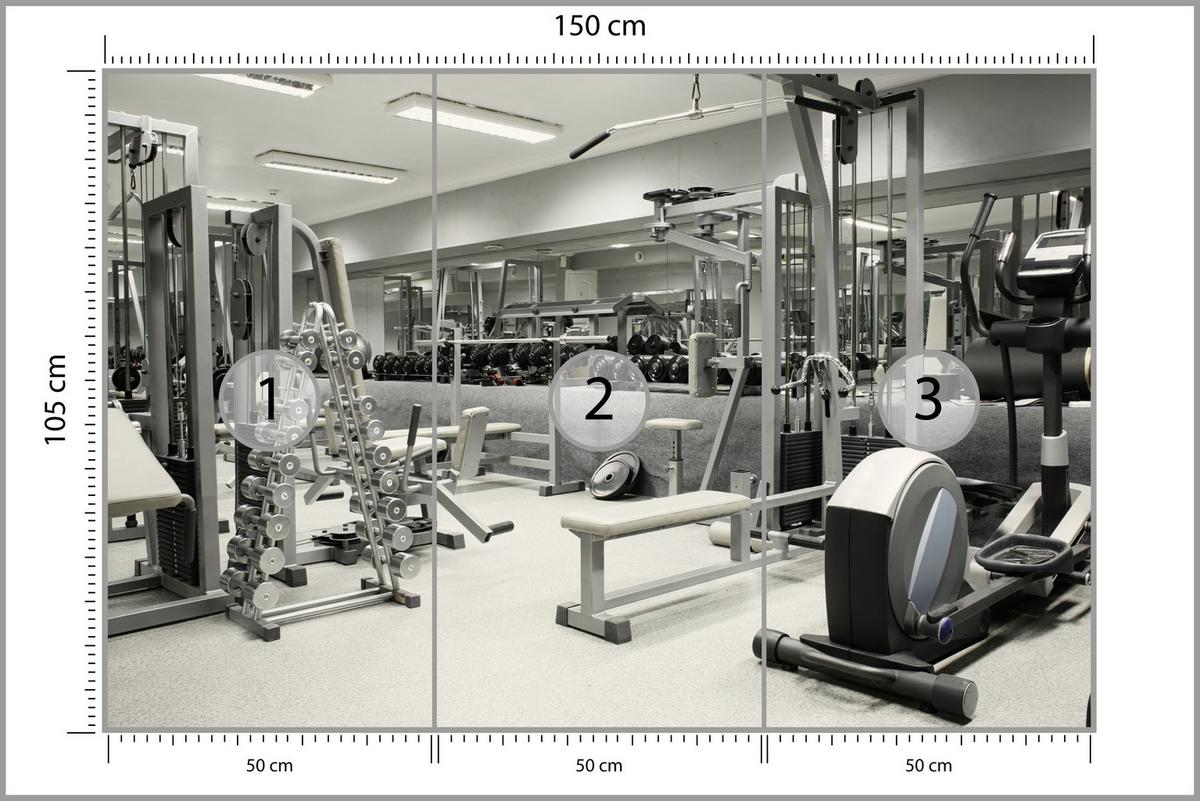 FOTOTAPETE Fitnessstudio Innenraum Equipment Modern Sport 150x105 - Ecru/Creme, Papier (150/105cm) - Muralo