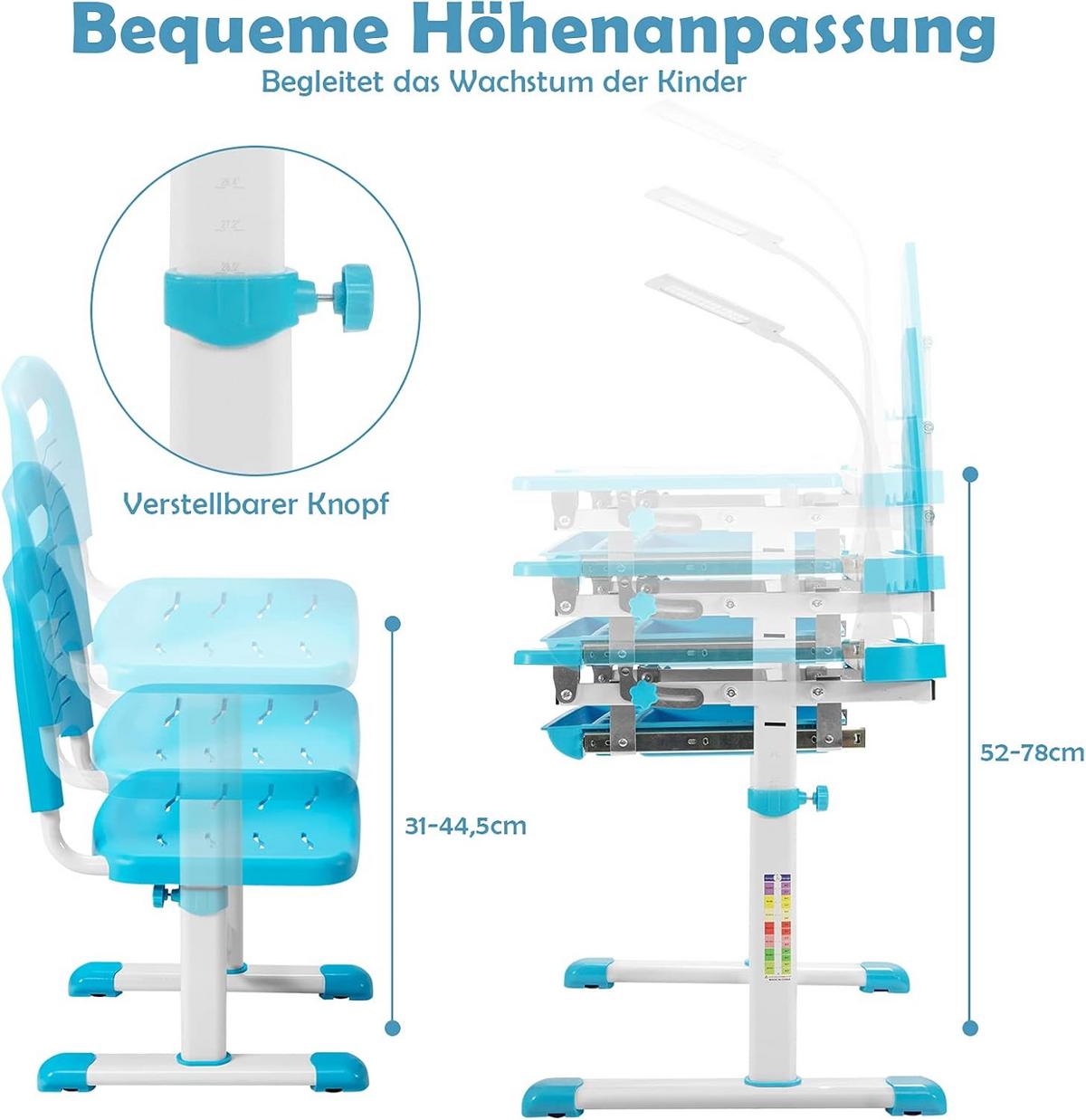 KINDERSCHREIBTISCH Set mit LED-Licht Blau - Blau, Kunststoff (71/79/52cm) - COSTWAY