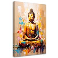 LEINWANDBILD Buddha Meditation Beige 60x90cm - Beige, Textil (60/90cm) - Feeby