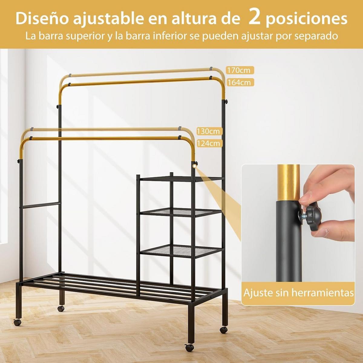 KLEIDERSTÄNDER 170cm Schwarz - Schwarz, Metall (135/170/54cm) - COSTWAY