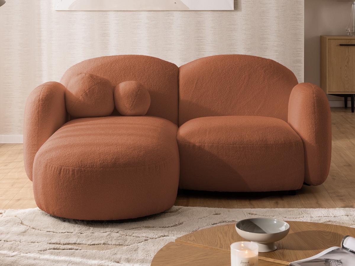 ECKSOFA Nuvola mit abgerundetem Design Terrakotta Bouclé-Stoff - Ottomane Links - Terracotta/Schwarz, Holz/Kunststoff (190/146cm) - S-Style Möbel
