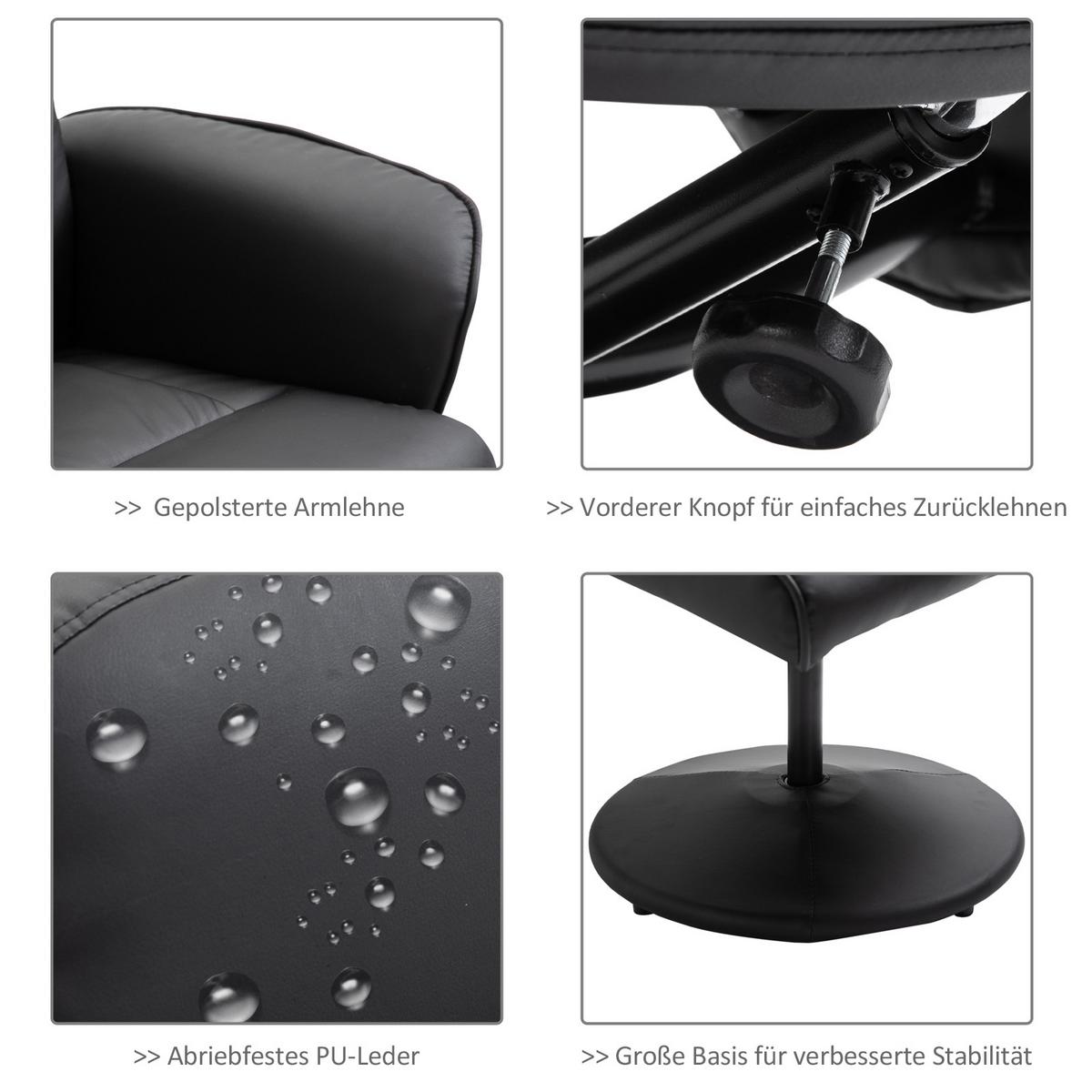 RELAXSESSEL Massagesessel mit Liegefunktion Fußhocker Stauraum TV-Sessel Schwarz - Schwarz, Kunststoff/Metall (81/105/76cm) - HOMCOM