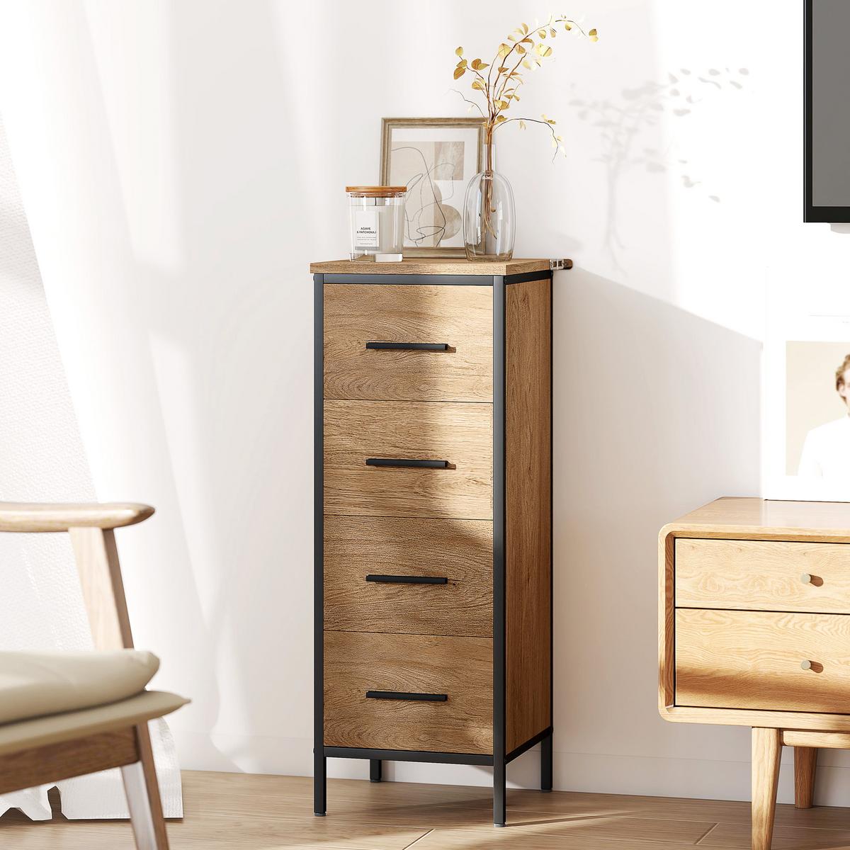 BADSCHRANK MDF Stahl Eiche - Eichefarben/Schwarz, Holzwerkstoff/Metall (30/82/30cm) - HOMCOM