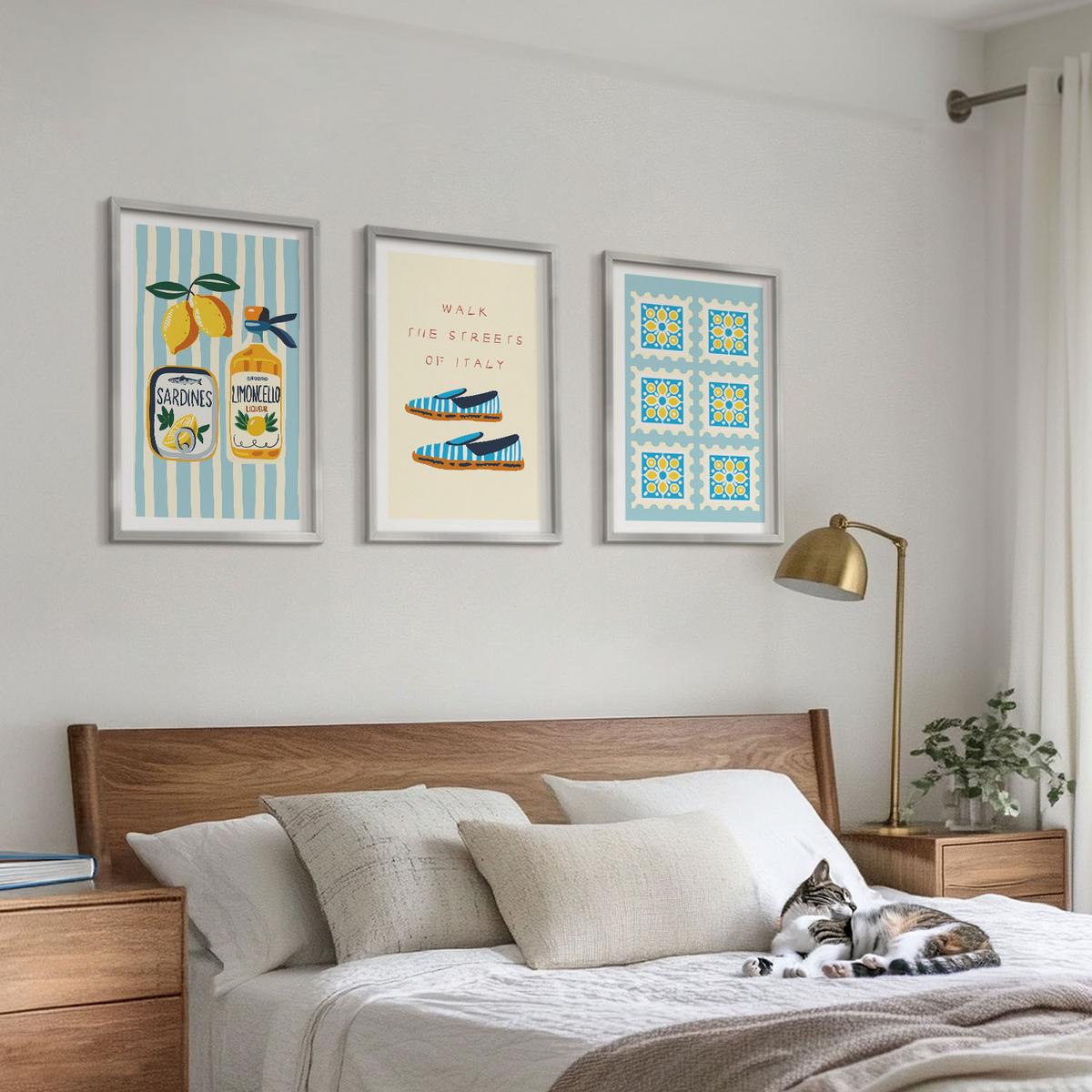 BILDER SET 3er Set - 40x60 cm Silberner Rahmen - Früchte, Elemente der italienischen Kultur - Silberfarben, Kunststoff (40/60cm) - TULUP