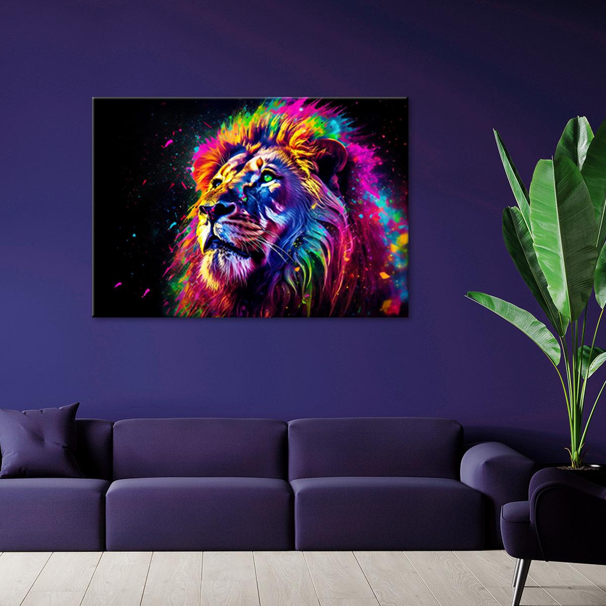 WANDBILD neon löwe farbig - Multicolor, Textil (60/40cm) - Feeby
