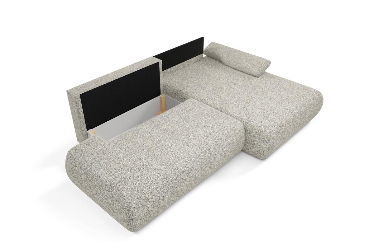 ECKSOFA DELTA R-S Grau Geflochtener Stoff mit Schlaffunktion - Grau, Holz (286/173.5cm) - MASSENO