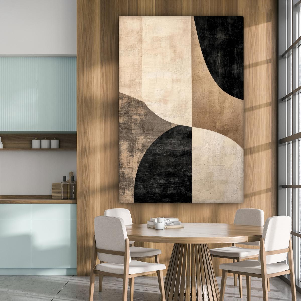LEINWANDBILD Abstrakt - Flugzeuge - Schwarz - Rund Deko Groß 90x140 cm - Beige, Textil (90/140cm) - MuchoWow