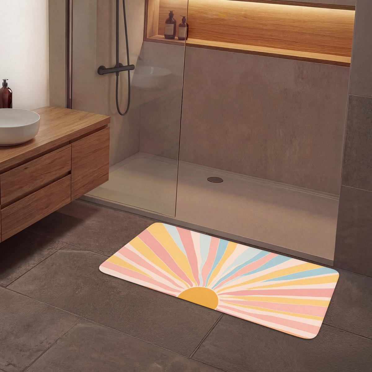 BADEMATTE Illustration - Sonne - Pastellfarben 120x60 cm - Pastellblau, Textil (120/60cm) - OnlyWow