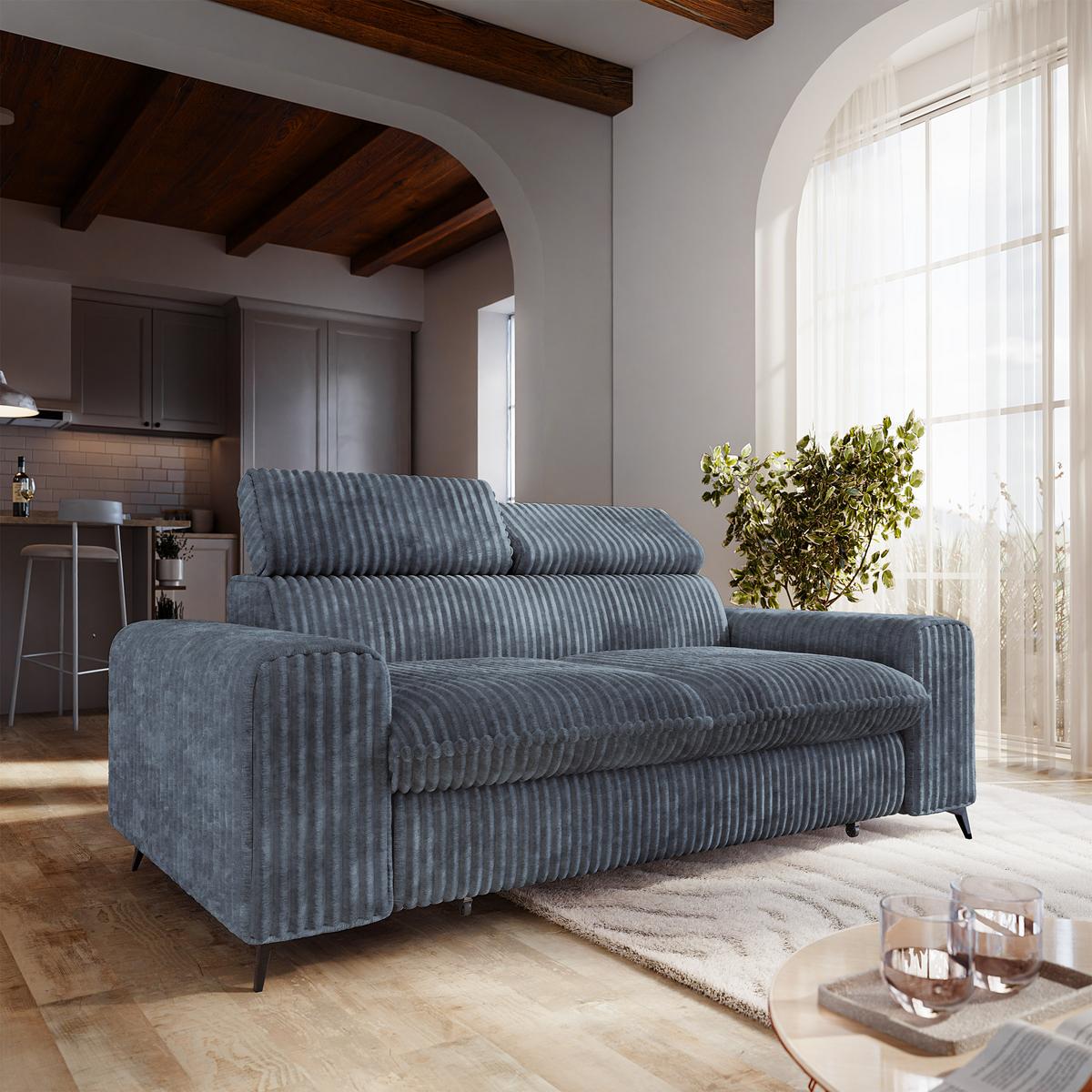 BETTSOFA BENETE Grau Cordstoff mit Schlaffunktion - Grau, Holz/Textil (191/89/92cm) - MASSENO