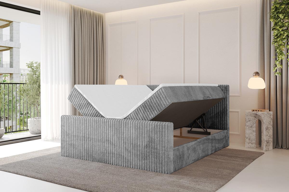 BOXBETT mit Matratze H3 und Lattenrost - TOLO-Z - 140x200 Cord - Hellgrau - Hellgrau, Holzwerkstoff (140/200cm) - ALTDECOR