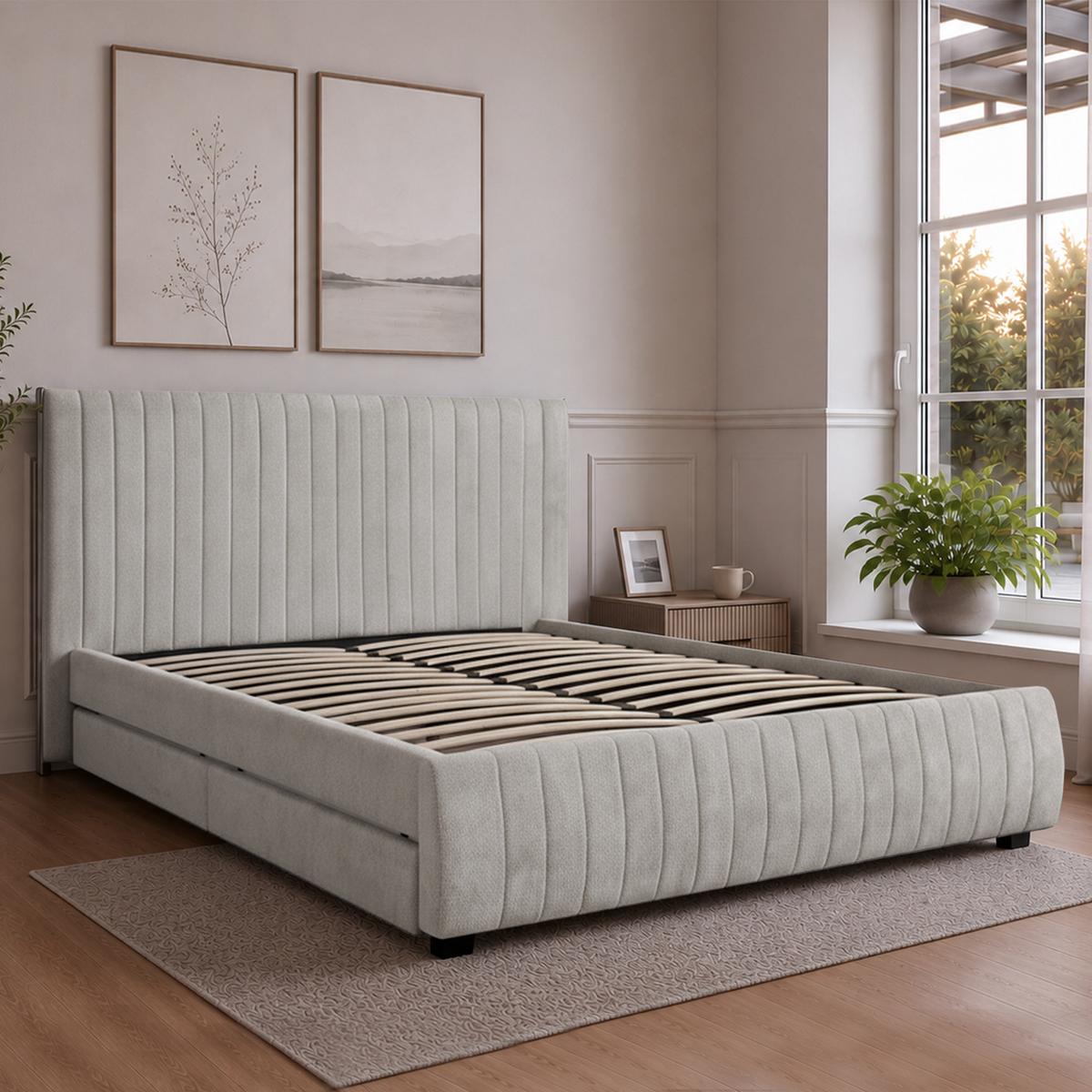 POLSTERBETT Calma mit 2 Bettkastenschubladen, ohne Matratze, 160x200 cm, Bouclé-Stoff, Dunkelbeige - Beige, Textil (160/200cm) - Beautysofa