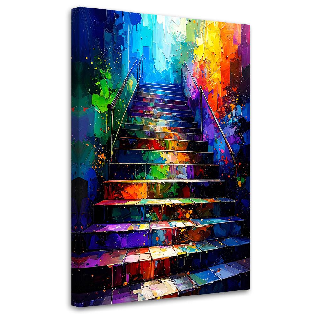LEINWANDBILD Bunte Treppe Abstrakt 60x90cm - Multicolor, Textil (60/90cm) - Feeby