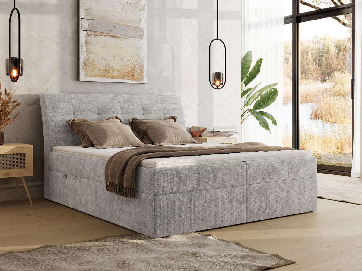 BOXBETT DAGOS 200/200 - Hellgrau Schenille grob gewebt - H4 - Topper Visco - Hellgrau, Textil (200/200cm) - MKS