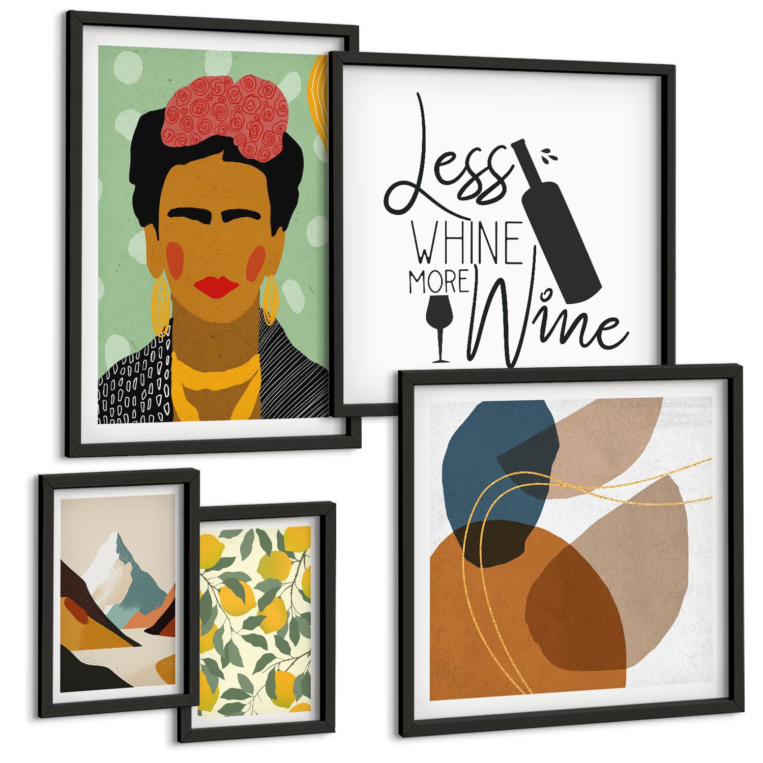BILDER SET 5er Set - 50x50 cm & 20x30 cm & 40x60 cm Schwarzer Rahmen - Zitronenweinporträt von Frida - Schwarz, Kunststoff (40/60cm) - TULUP