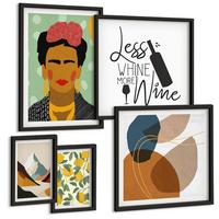 BILDER SET 5er Set - 50x50 cm & 20x30 cm & 40x60 cm Schwarzer Rahmen - Zitronenweinporträt von Frida - Schwarz, Kunststoff (40/60cm) - TULUP