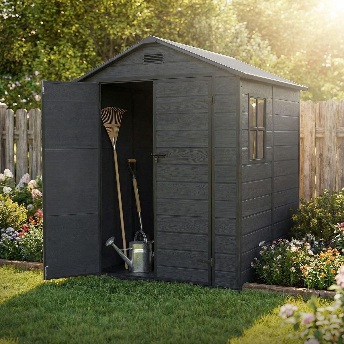 GARTENHAUS Kunststoff mit Boden 5m³ 151x182x220 cm Dunkelgrau - Dunkelgrau, Kunststoff (182/220/151cm) - ECD-Germany