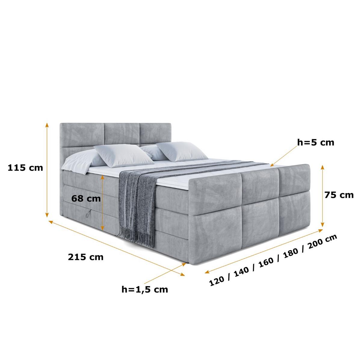 BOXSPRINGBETT OHIO-Z KING - 140x200 - H3/H4 - Grau - Grau, Holzwerkstoff (140/200cm) - ALTDECOR