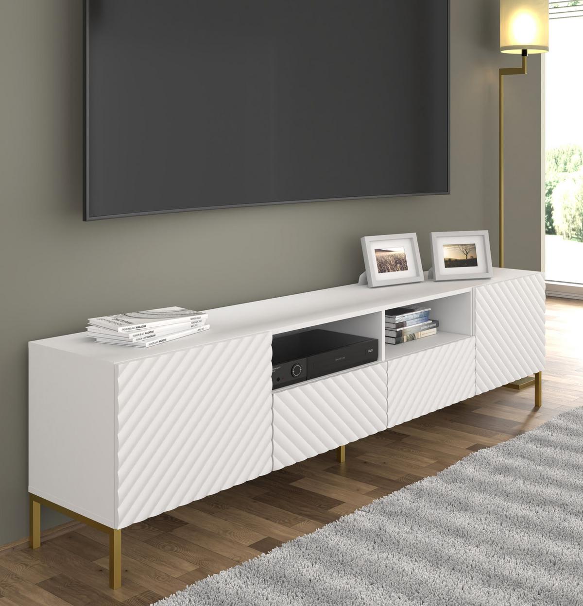 TV LOWBOARD Weiß, Gold 200/56/42 - Weiß, Holzwerkstoff (200/56/42cm) - RAUMHIRSCH FURNITURE