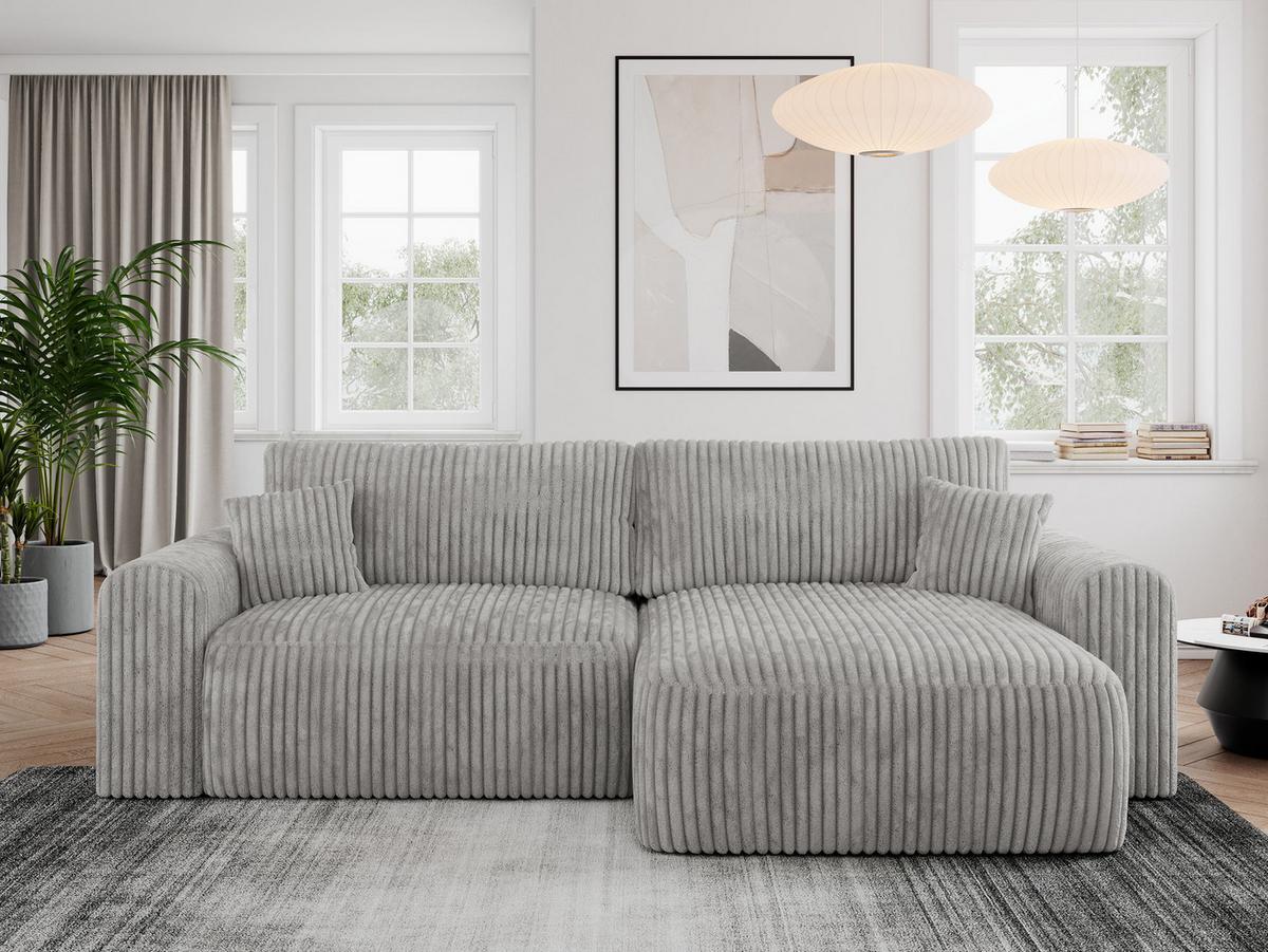 ECKSOFA NELSON Hellgrau Cord - Hellgrau/Schwarz, Kunststoff/Textil (274/152cm) - MKS