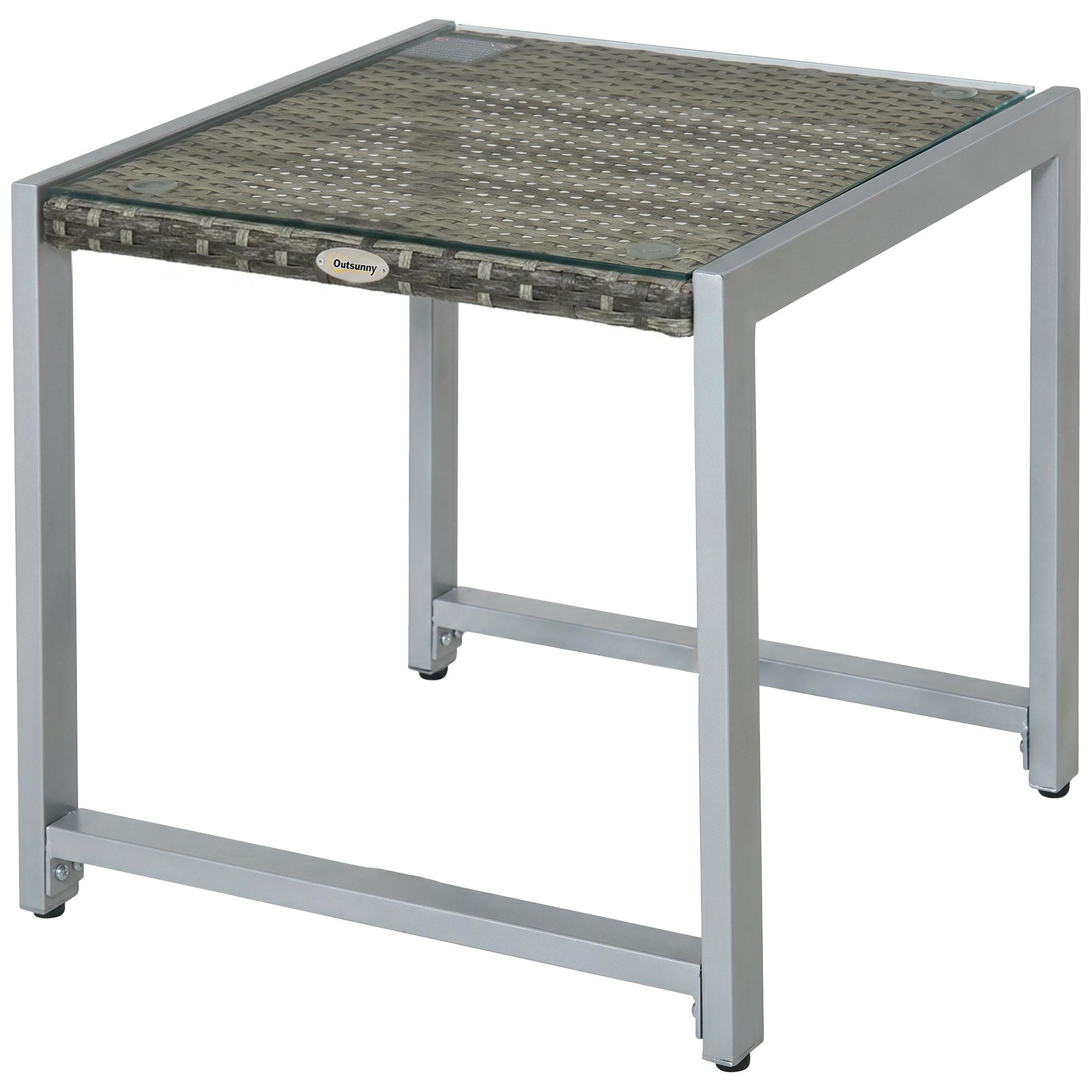 CARTENTISCH, Grau, Polyrattan, Aluminium, Hartglas - Grau, Kunststoff (50/495/50cm) - Outsunny