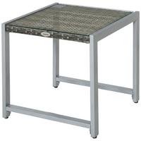 CARTENTISCH, Grau, Polyrattan, Aluminium, Hartglas - Grau, Kunststoff (50/495/50cm) - Outsunny