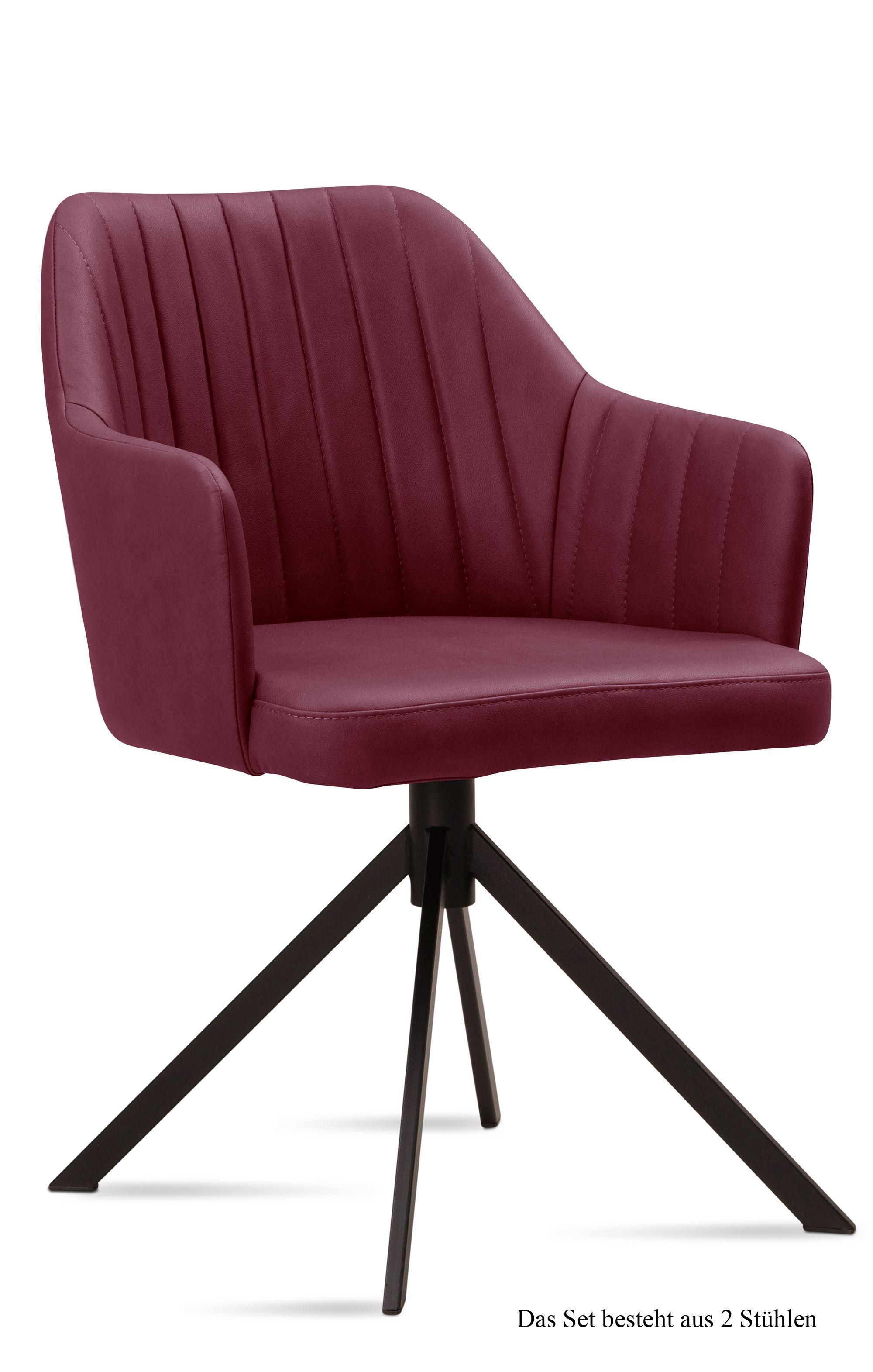 ARMLEHNSTUHL (2er-Set) Durva 58x81x60 Schwarz/Marsala - Brombeere/Schwarz, Kunststoff (60/81/58cm) - 58aufmkessel