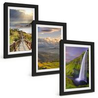 BILDER SET 3er Set - 20x30 cm Schwarzer Rahmen - Berglandschaften Wasserfall - Schwarz, Kunststoff (20/30cm) - TULUP