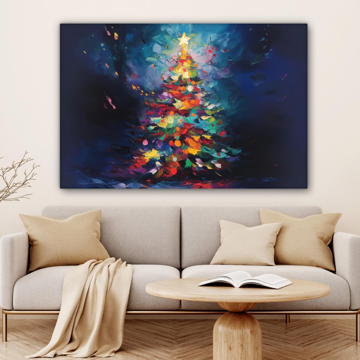 LEINWANDBILD Weihnachtsbaum - Weihnachten - Abstrakt - Farbenfroh XXL 150x100 cm - Multicolor, Textil (150/100cm) - MuchoWow